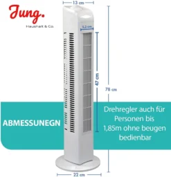 JUNG TVE21 Ventilator 76cm Weiss - Leise Turm-lüfter Lautstärke Max 48dbA, Turmventilator ENERGIESPAREND 0,05 KW/h,3 Stufen,75° Oszillierend Drehend [Energieklasse A+] -Smart Kitchen Store 6f2cd49fce45e66658f5da1e0a59178e