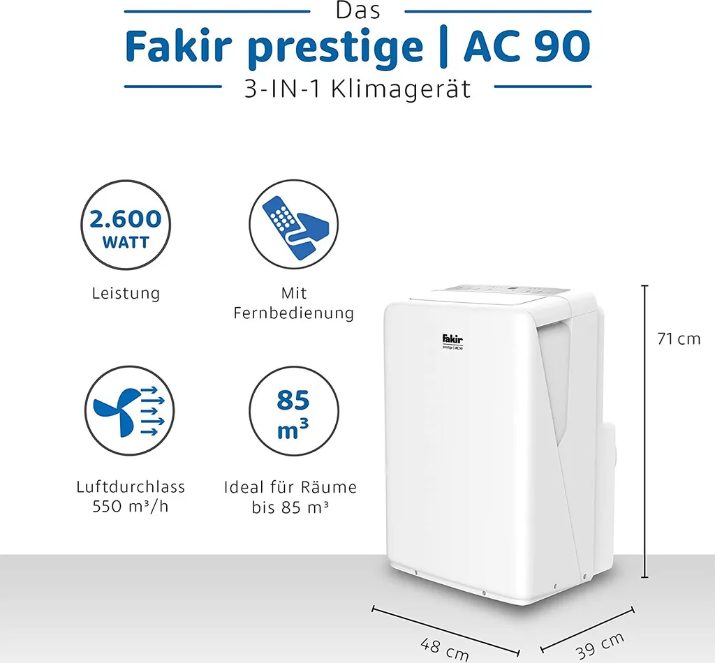 Fakir AC90 Klimagerät, Max. Raumgröße: 85 M³, 9.000 BTU/h 8 Fakir AC90 Klimagerät, Max. Raumgröße: 85 M³, 9.000 BTU/h – Bild 6