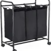 SONGMICS Wäschekorb Mit 3 Abnehmbaren Stofftaschen, 3 X 44 Liter, Wäschesortierer Wäschesammler, Schwarz LSF003B -Smart Kitchen Store 702ace2de3076e166ad5a9dddf275162