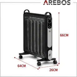 AREBOS Mica Konvektor 2000 W | Wärmewellenheizer | Elektroheizung | Konvektor-Heizung | Mobile Elektroheizung Energiesparend | Leise Heizung | Mobiler Elektro Heizlüfter Mit 2 Heizstufen | Schwarz -Smart Kitchen Store 714c1395c8912bc72a3dbcdb2736b444