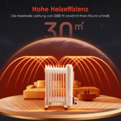 Ölradiator, 2000W Ölradiator Energiesparend, Elektroheizung Radiator Mit 9 Rippen, Ölheizung Mit Thermostat, Für Räume Bis 30qm, Heizkörper Mit Überhitzungsschutz Und 3 Heizstufen -Smart Kitchen Store 7165f2da00425609a66201c10f4c9293