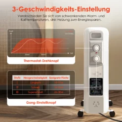 Ölradiator, 2000W Ölradiator Energiesparend, Elektroheizung Radiator Mit 9 Rippen, Ölheizung Mit Thermostat, Für Räume Bis 30qm, Heizkörper Mit Überhitzungsschutz Und 3 Heizstufen -Smart Kitchen Store 71fc81bec0f64cde29923bf9fd6c2d4d