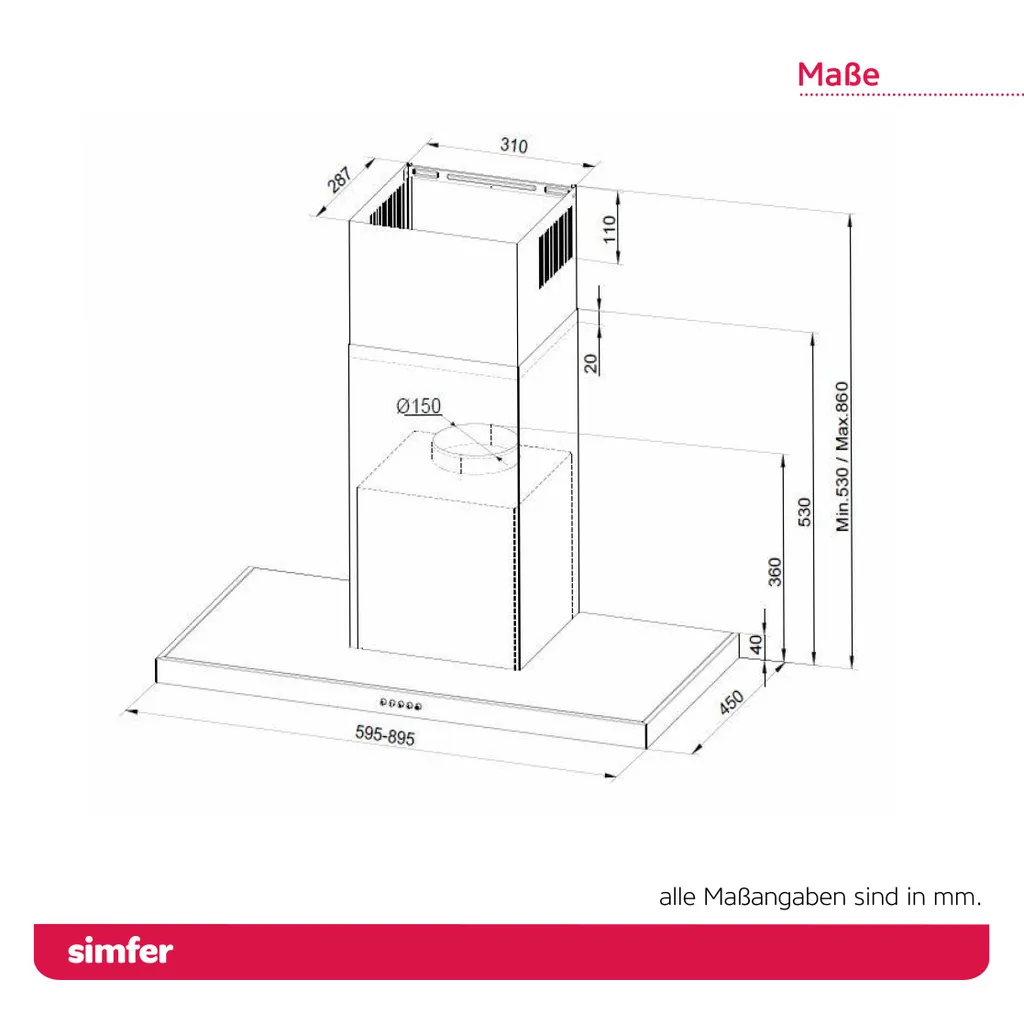 Simfer SMF-CH 8633 Dunstabzugshaube Edelstahl, 60 Cm, 650 M³ /h, Wandhaube, Kaminhaube, Teleskopkamin, Doppelabluftschacht, LED-Beleuchtung 11 Simfer SMF-CH 8633 Dunstabzugshaube Edelstahl, 60 Cm, 650 M³ /h, Wandhaube, Kaminhaube, Teleskopkamin, Doppelabluftschacht, LED-Beleuchtung – Bild 9