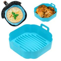 Air Fryer Heißluftfritteuse Silikon Topf Wiederverwendbar Ersatzeinlagen Korb Backofen Pad Hitzebeständige Backblech Fried Pizza Heißluftfritteuse Matte (Blau)