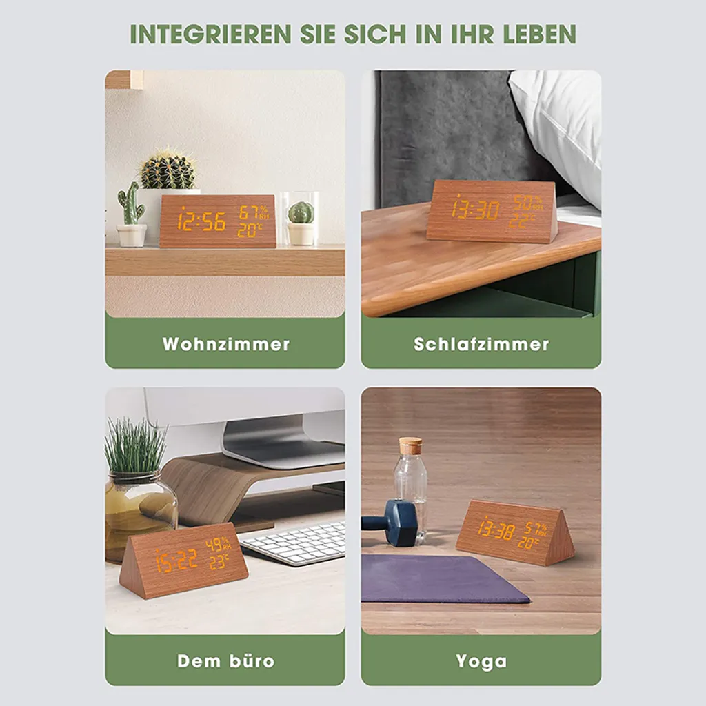 Wecker Digitaler LED Wecker Uhr Holz,mit Sprachsteuerung/Datum/Temperatur Und Luftfeuchtigkeit, Braun 9 Wecker Digitaler LED Wecker Uhr Holz,mit Sprachsteuerung/Datum/Temperatur Und Luftfeuchtigkeit, Braun – Bild 7