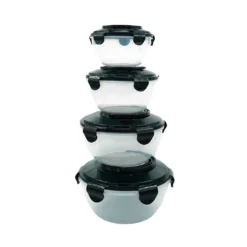 PLENTYFY Vorratsdosen 8 Teilig - Vorratsdosen Set Rund Mit Deckel Vorratsbehälter - Schwarz Luftdicht & Auslaufsicher Vorratsgläser Set Salatschüssel Mit Tragegriff -Smart Kitchen Store 75d8e9cc5058bcb6ce62ce1a05bfe350