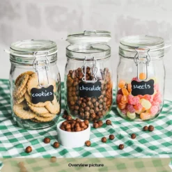 6 X Creative Home Gläser Mit Bügelverschluss | 1 Liter | Einmachgläser Drahtbügel-glas Aufbewahrungsgläser Mit Gummiring Und Deckel | 8 Wiederverwendbare Aufkleber + 1 Anti-Staub-Kreide -Smart Kitchen Store 773d42bb14339d4c545008a3e34dbdd3
