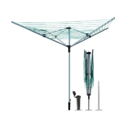 BIGTREE Wäschespinne,Wäscheschirm Mit Leineneinzug, Höhenverstellbar, 40m/50m Wäscheleine(Stahl-L)