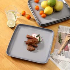 LOVECASA Tafelservice, 4-tlg Set Quadratische Speiseteller Aus Steingut, Flachteller, Frühstücksteller Für 4 Personen, Grau 15 LOVECASA Tafelservice, 4-tlg Set Quadratische Speiseteller Aus Steingut, Flachteller, Frühstücksteller Für 4 Personen, Grau -Smart Kitchen Store 7a58051b32b351884f0d94a56d64a9aa