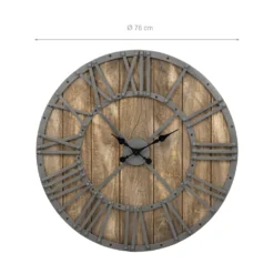 WOMO-DESIGN Große Wanduhr Mit Römische Ziffern, Ø 76 Cm, Grau/Natur, Aus Eisen Und Mangoholz, Im Vintage-Stil, Lautlos, Ohne Tickgeräusche, Designuhr Dekouhr Dekorative Uhr -Smart Kitchen Store 7ca08275ec814fa3c0cc22166353b96e