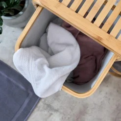 Lumaland Wäschekorb Aus Bambus - 1 XL Fach + 2 Kompaktfächer 49,5 X 33 X 71 Cm Grau -Smart Kitchen Store 8091a6267d1f64cf44f181f79d25e4bd