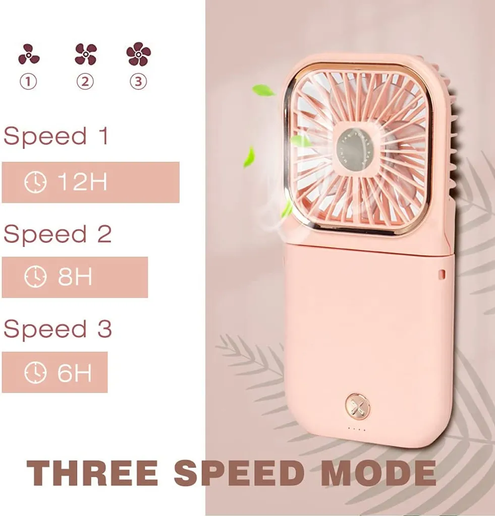 4 In 1 Handventilator, Tischventilator, Halslüfter, Handyhalter, Mit 3000mAh Powerbank, USB Faltbarer 3 Gang Ventilator, 180° Drehbarer Lüfter, Rosa 5 4 In 1 Handventilator, Tischventilator, Halslüfter, Handyhalter, Mit 3000mAh Powerbank, USB Faltbarer 3 Gang Ventilator, 180° Drehbarer Lüfter, Rosa – Bild 3