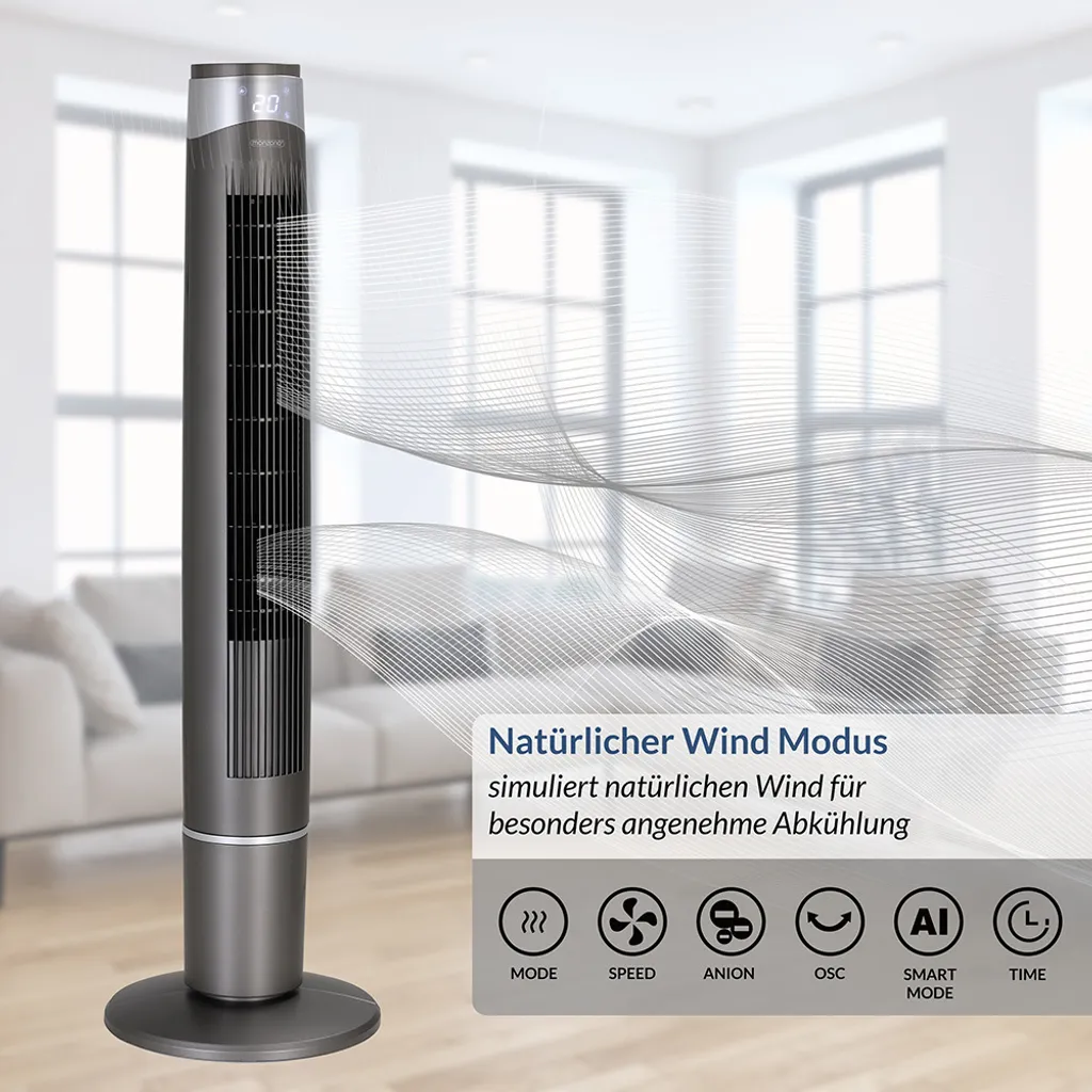 Monzana Turmventilator 6 Geschwindigkeitsstufen 120cm 3 Modi Timer Fernbedienung 4 Monzana Turmventilator 6 Geschwindigkeitsstufen 120cm 3 Modi Timer Fernbedienung – Bild 2