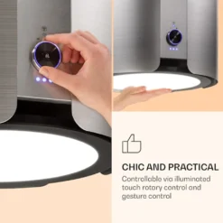 Klarstein Skyfall Smart - Inselhaube, App- Und Gestensteuerung, 45 X 42 Cm (ØxB), Freihängend, Umluftbetrieb/Abluft, 3 Stufen, 402 M³/h, 200 W, LED Beleuchtung, EEK C, Silber -Smart Kitchen Store 81cad883e2c52a4681cf6ee2e5e22989