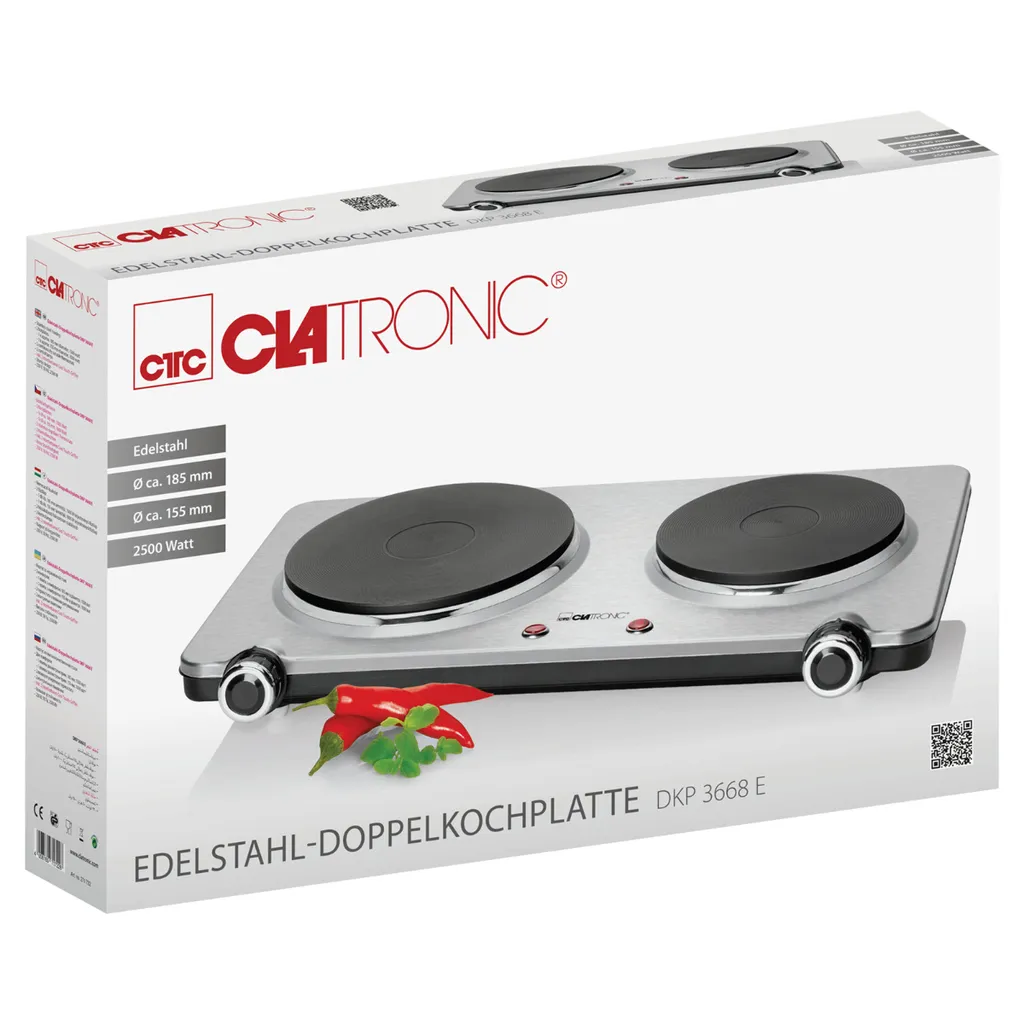 CLATRONIC Doppelkochplatte DKP 3668 Edelstahl Herdplatte Kochplatte 1000/1500W 5 CLATRONIC Doppelkochplatte DKP 3668 Edelstahl Herdplatte Kochplatte 1000/1500W – Bild 3