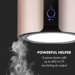 Klarstein Skyfall Smart Inselhaube,App- Und Gestensteuerung,45 X 42 Cm (ØxB),freihängend,Umluftbetrieb/Abluft,3 Stufen,402 M³/h,200 W,LED Beleuchtung,EEK C,inklusive Aluminium-Fettfilter Und 2 Aktivkohlefiltern,Wifi,illuminierter Touch-Drehregler,Dunstabzugshaube,Edelstahl,gold -Smart Kitchen Store 83f0bd2efd542a465f52091108f758a8