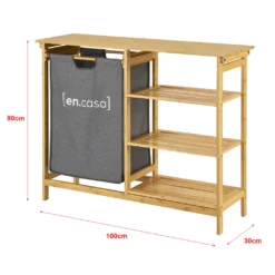 Bambus Badregal Nousiainen Mit Ausziehbarem Wäschekorb 60 L Badezimmerregal Wäschesammler Mit 3 Ablagen 80 X 100 X 30 Cm Natur/Grau -Smart Kitchen Store 8457ad27589dc382c648262baab038bc
