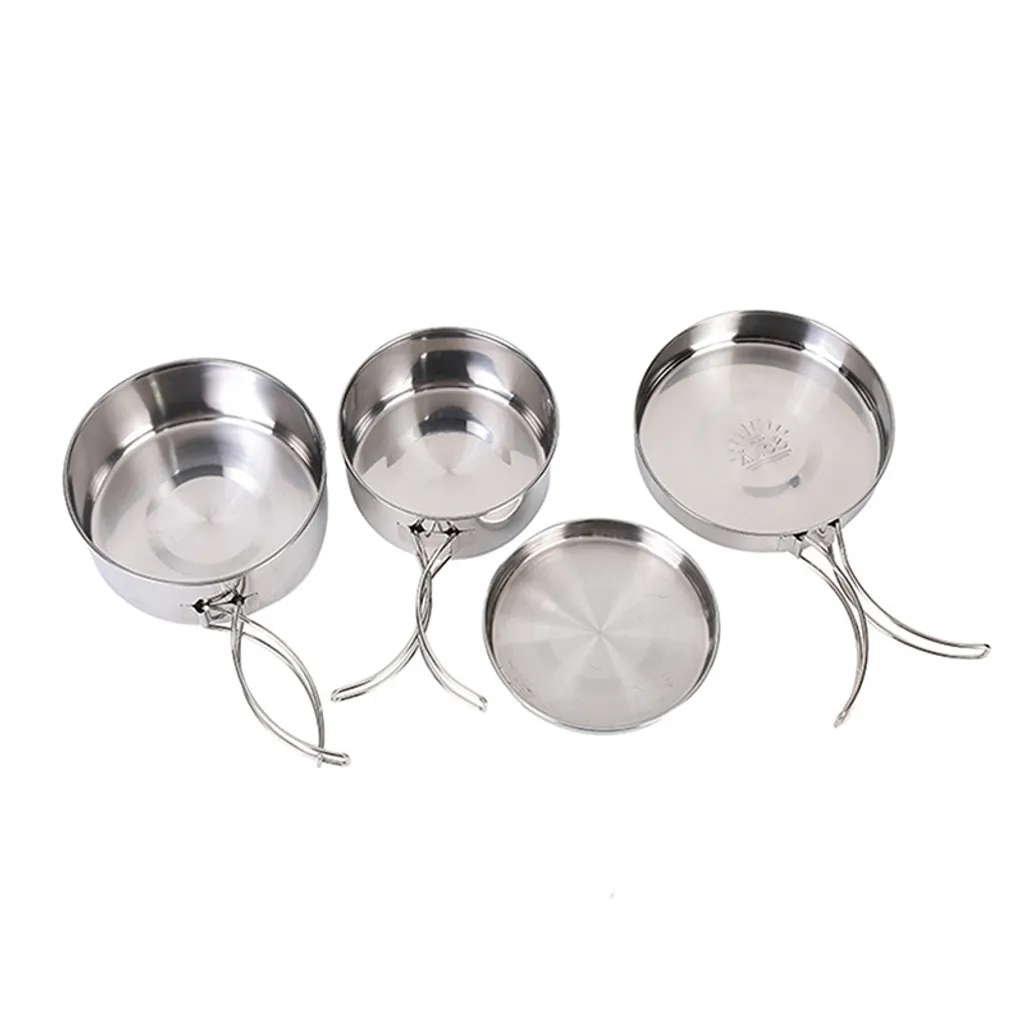 4 Teile / Satz Edelstahl Faltbarer Und Stapelbarer Campingtopf Kompakte Campingpfannen 3 4 Teile / Satz Edelstahl Faltbarer Und Stapelbarer Campingtopf Kompakte Campingpfannen