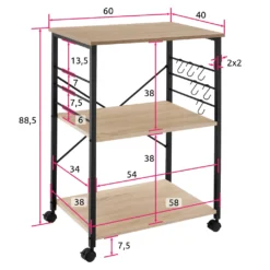 Tectake Servierwagen Rugby 65,5x45,5x88,5cm - Industrial Holz Hell, Eiche Sonoma -Smart Kitchen Store 8857a1af18d10a3ed1319200d46dbb3c