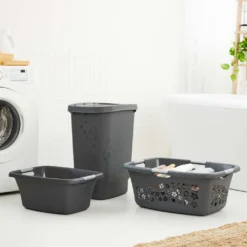 ROTHO Wäschesammler 55 L FLOWERS, Farbe:Anthrazit -Smart Kitchen Store 8951408504b45f54ce595be4abe02e56