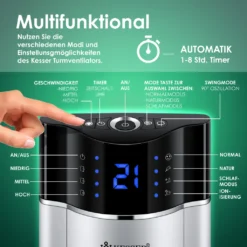 KESSER® Turmventilator Mit Fernbedienung | 3 Stufen | 3 Modi | 107cm | 60 Watt | 7,5 Timer | LED-Leuchten | Tower-Ventilator | Standventilator | Säulenventilator | Luftkühler 90° Oszillierend, Farbe:Silber -Smart Kitchen Store 8a49571c6b4451436d96975f60fa033e