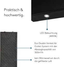 Wiggo Dunstabzugshaube 60cm WE-632ER Schwarz I Flachschirmhaube Für Abluft Oder Umluft Dunstabzug 300m³/h Mit LED-Beleuchtung I Einbau-Dunstabzugshaube Inkl. Fettfilter & 2× Kohlefilter -Smart Kitchen Store 8af7f9eb19b43f545f9cb2d73d2e4c28