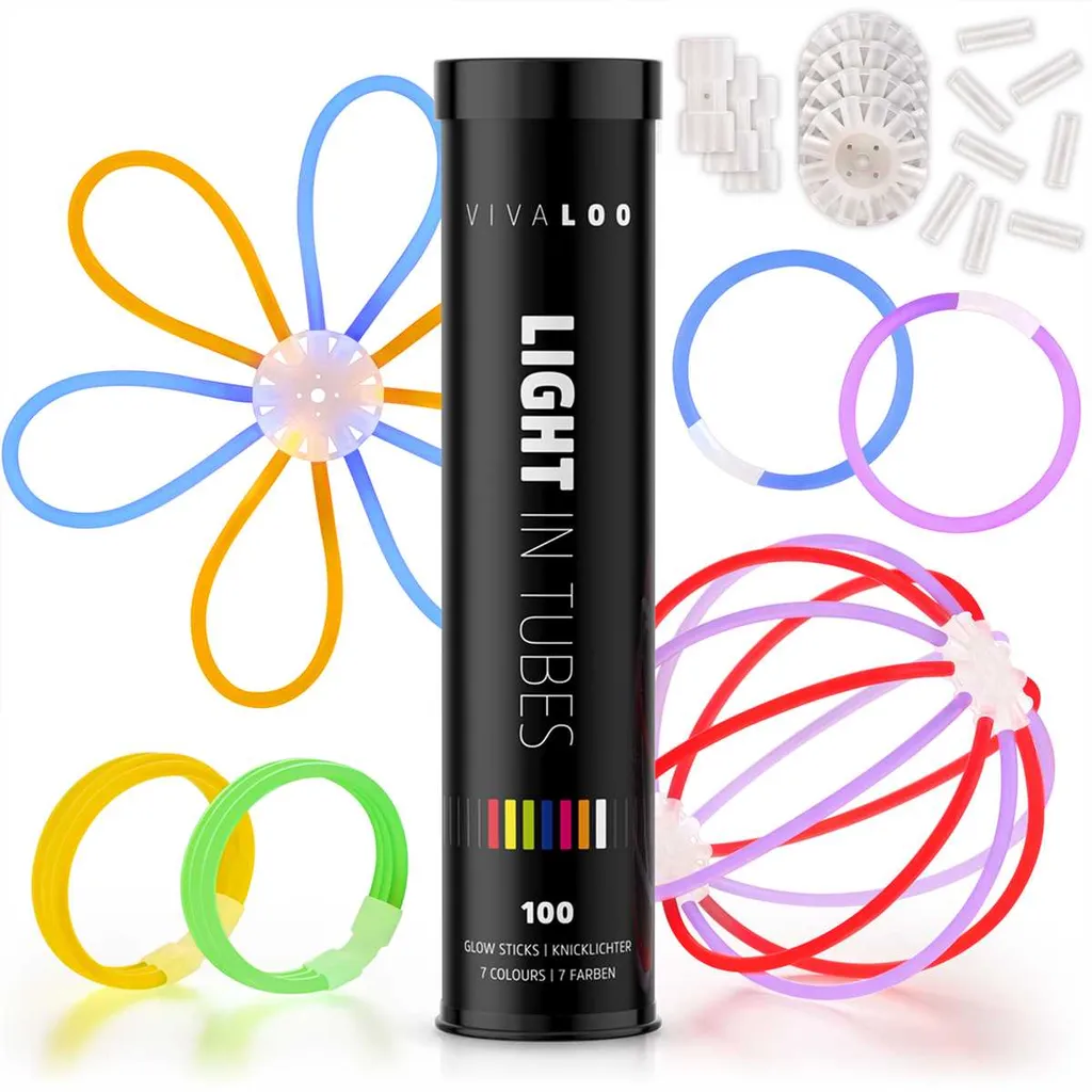 Vivaloo Knicklichter - Festival Ausrüstung, Party Deko, Neon-Leuchtstäbe, 7 Farben, 100er Set 3 Vivaloo Knicklichter - Festival Ausrüstung, Party Deko, Neon-Leuchtstäbe, 7 Farben, 100er Set