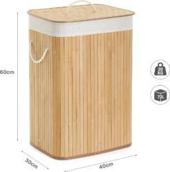 Wäschekorb Aus Bambus, Wäschebox, Wäschesammler, Faltbar, Mit Abnehmbarem Deckel Und Waschbarem Futter, 72L, 40 X 30 X 60 Cm 14 Wäschekorb Aus Bambus, Wäschebox, Wäschesammler, Faltbar, Mit Abnehmbarem Deckel Und Waschbarem Futter, 72L, 40 X 30 X 60 Cm -Smart Kitchen Store 8c7e8fb80c20711bd8425b8abb31b4d9
