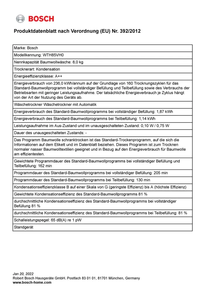 Bosch Serie | 4, Wärmepumpentrockner, 8 Kg WTH85VH0 11 Bosch Serie | 4, Wärmepumpentrockner, 8 Kg WTH85VH0 – Bild 9