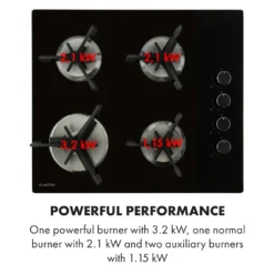 Klarstein Trifecta 4 Gaskochfeld ,4-flammig ,autark ,60 Cm ,Einbau ,Triangle-Brenner ,Erdgas/Propangas ,Sicherheitsventile ,automatische Abschaltung ,Gusseisen ,Glaskeramik Ø 6 Mm ,schwarz -Smart Kitchen Store 8edbe33cfafc8d5bdc9395d05e75d9da