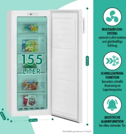 Bomann® Gefrierschrank Nofrost Freistehender 155 Liter Nutzinhalt, Total No Frost - Nie Wieder Abtauen - Schnellgefrierfunktion U. MultiAirflow-System, Türanschlag Wechselbar - GS 7325.1 Weiß -Smart Kitchen Store 8f1c8233fafa761ee2c4949943e7c06f