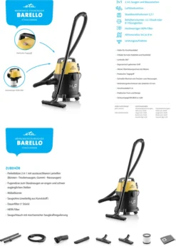 ETA Nass-Trocken-Sauger BARELLO ETA422290000, 1400 Watt, Beutellos, Staubbeutelvolumen 2,5 L, HEPA Filter, Aktionsradius Bis Zu 8 M -Smart Kitchen Store 9171bbb2235f7cdaf8631b19b396ef2e