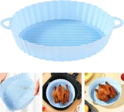 2 Stück Air Fryer Silikon Topf Wiederverwendbar Ersatzeinlagen Korb Backofen Pad Hitzebeständige Backblech Fried Pizza Heißluftfritteuse Matte Blau 18,5*21*4cm -Smart Kitchen Store 921ece07b78de8dbfb58d6a32cbe1a73