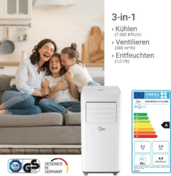 SUNTEC Mobiles Lokales Klimagerät Impuls 2.0 Eco | Für Räume Bis 60 M3 (25 M2) | Inkl. Abluftschlauch | Kühler Und Entfeuchter Mit ökologischem Kühlmittel R290 | 7.000 BTU/h, EEK A -Smart Kitchen Store 926395cd4375ca94439ba05af82831fb