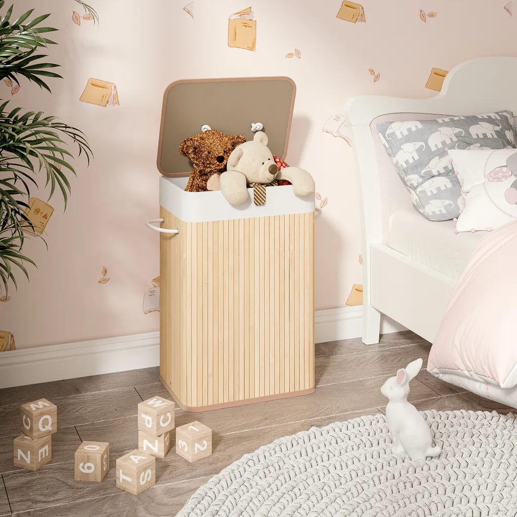 Wäschekorb Aus Bambus, Wäschebox, Wäschesammler, Faltbar, Mit Abnehmbarem Deckel Und Waschbarem Futter, 72L, 40 X 30 X 60 Cm 3 Wäschekorb Aus Bambus, Wäschebox, Wäschesammler, Faltbar, Mit Abnehmbarem Deckel Und Waschbarem Futter, 72L, 40 X 30 X 60 Cm