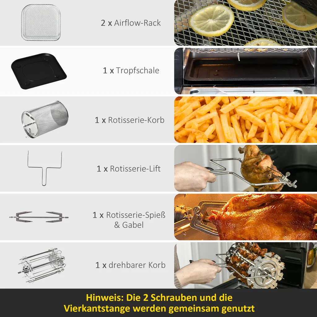 HOMCOM Heißluftfritteuse 11 L 1800W Mit 8 Menüs Zubehör Backofen Dehydrator Barbecue Für Gesundes ölfreies Fettarmes Kochen Stahl Schwarz 32 X 35,6 X 37,9 Cm 9 HOMCOM Heißluftfritteuse 11 L 1800W Mit 8 Menüs Zubehör Backofen Dehydrator Barbecue Für Gesundes ölfreies Fettarmes Kochen Stahl Schwarz 32 X 35,6 X 37,9 Cm – Bild 7