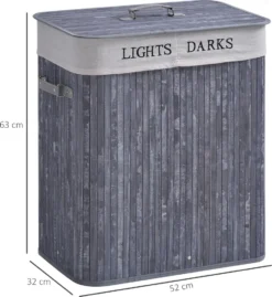 HOMCOM Wäschekorb Wäschebox Wäschesammler Mit Deckel Segeltuchsack Waschbarem Wäschesack Mit Griffen Segeltuch + Bambus Grau100L 52 X 32 X 63 Cm -Smart Kitchen Store 953c4a9209ce5344adefd6846e1ba80e