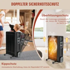 COSTWAY 2500W Ölradiator 11 Rippen Heizkörper 5-35℃, Elektrische Heizung 3 Heizstufen Mobil Mit Räder, Überhitzungsschutz -Smart Kitchen Store 95d1aad2a3d84e9df5a5d419c82b2835