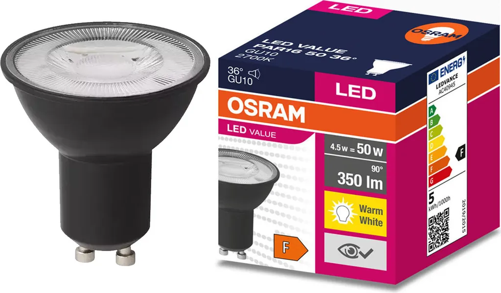 Leuchtmittel LED Value Black GU10 4,5W =50W 2700K 350lm 36st Schwarz Osram 3 Leuchtmittel LED Value Black GU10 4,5W =50W 2700K 350lm 36st Schwarz Osram