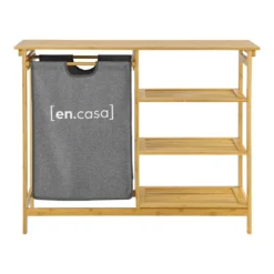 Bambus Badregal Nousiainen Mit Ausziehbarem Wäschekorb 60 L Badezimmerregal Wäschesammler Mit 3 Ablagen 80 X 100 X 30 Cm Natur/Grau -Smart Kitchen Store 9638e3256f742a2cb20019045d72aebe