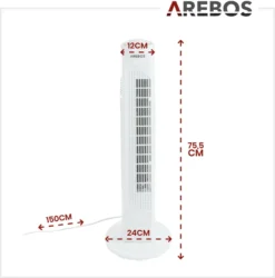 AREBOS Turmventilator, 50 Watt, 60°-Oszillation, 3 Geschwindigkeitsstufen, Ventilator Mit Tragegriff, Weiß, Leise 21 AREBOS Turmventilator, 50 Watt, 60°-Oszillation, 3 Geschwindigkeitsstufen, Ventilator Mit Tragegriff, Weiß, Leise -Smart Kitchen Store 96479148afd32b99ed0e08b997c9bb18