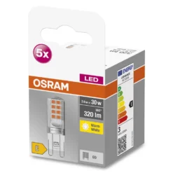 OSRAM Star PIN LED-Lampe Für G9-Sockel, Klares Glas ,Warmweiß (2700K), 320 Lumen, Ersatz Für Herkömmliche 30W-Leuchtmittel, Nicht Dimmbar, 5-er Pack -Smart Kitchen Store 96877fa9287edfd789cc23c71a8b8339