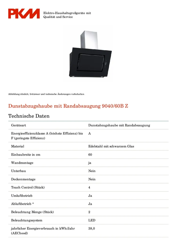 PKM Dunstabzugshaube Mit Randabsaugung Kopffreihaube 9040/60BZ Edelstahl Schwarz 14 PKM Dunstabzugshaube Mit Randabsaugung Kopffreihaube 9040/60BZ Edelstahl Schwarz – Bild 12