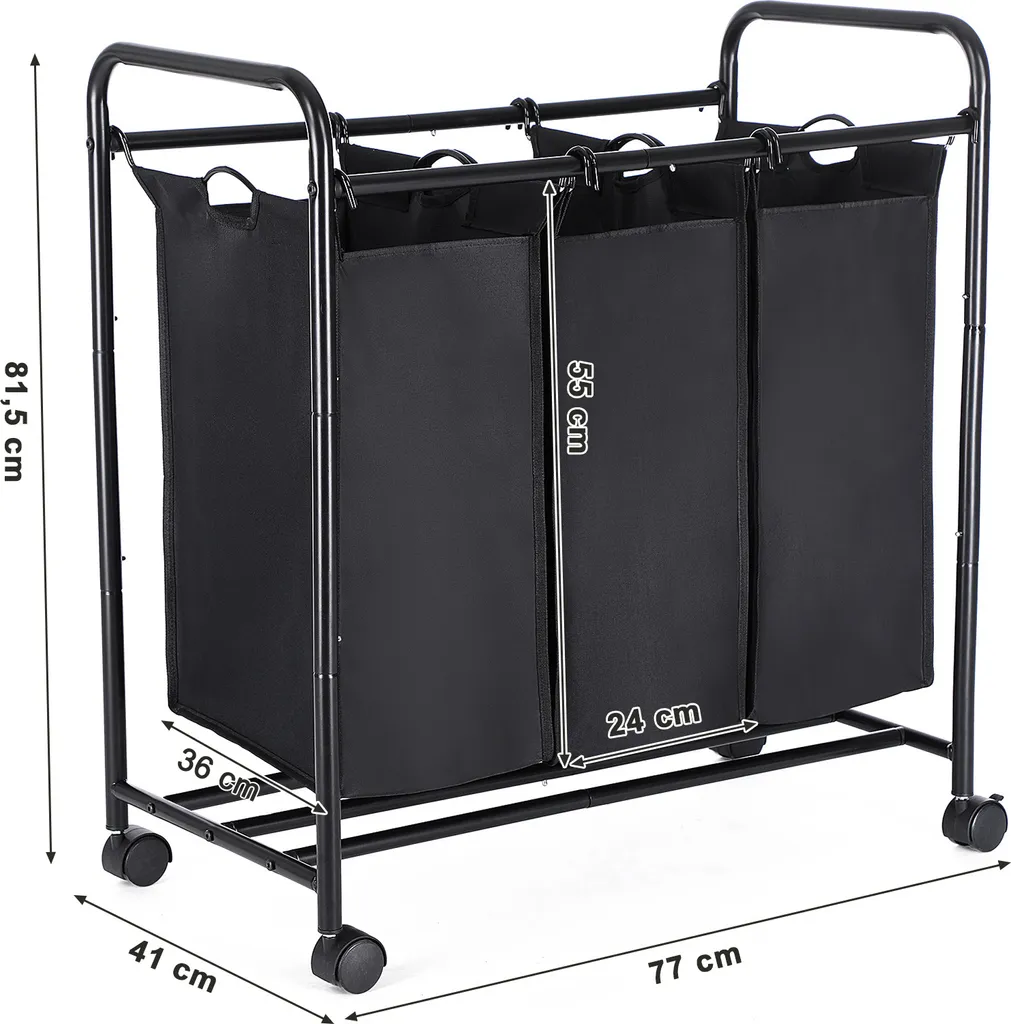 SONGMICS Wäschekorb Mit 3 Abnehmbaren Stofftaschen, 3 X 44 Liter, Wäschesortierer Wäschesammler, Schwarz LSF003B 9 SONGMICS Wäschekorb Mit 3 Abnehmbaren Stofftaschen, 3 X 44 Liter, Wäschesortierer Wäschesammler, Schwarz LSF003B – Bild 7