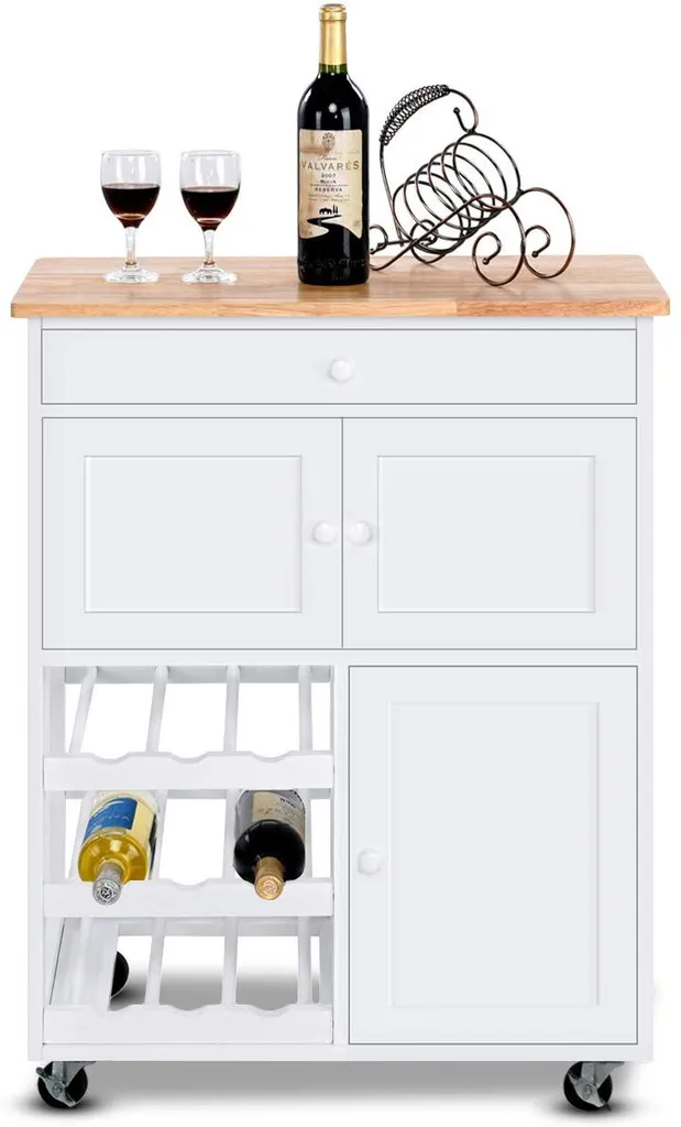 COSTWAY Servierwagen Küchenschrank Küchenwagen Küchentrolley Beistellwagen Küchenregal Rollwagen Weinregal Weinschrank Holz Weiss 4 COSTWAY Servierwagen Küchenschrank Küchenwagen Küchentrolley Beistellwagen Küchenregal Rollwagen Weinregal Weinschrank Holz Weiss – Bild 2