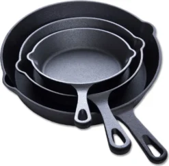 Mucola Bratpfanne Grillpfanne Pfannenset Gusseisen 3 Tlg. Ø25 Ø19 Ø15,5 Cm Griff Herd Gussbratpfanne Steakpfanne Gasherd Induktionsherd Feuer Ofen Herdplatte
