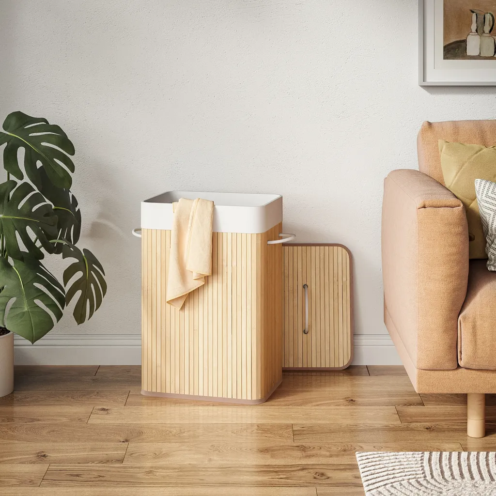 Wäschekorb Aus Bambus, Wäschebox, Wäschesammler, Faltbar, Mit Abnehmbarem Deckel Und Waschbarem Futter, 72L, 40 X 30 X 60 Cm 11 Wäschekorb Aus Bambus, Wäschebox, Wäschesammler, Faltbar, Mit Abnehmbarem Deckel Und Waschbarem Futter, 72L, 40 X 30 X 60 Cm – Bild 9
