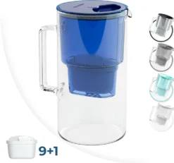 Glas Wasserfilter Wessper 2,5 L Mit 10 Filterkartuschen, Kompatibel Mit Brita Maxtra