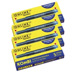 ONLINE-Kombipatrone Maxi-Pack, Der Problemlöser Für ONLINE + Standard + LAMY-Füllersysteme, Königsblau, Löschbar, 4 Päckchen à 5 Patronen -Smart Kitchen Store 9b39490ed78a1c854a298614248cf46b