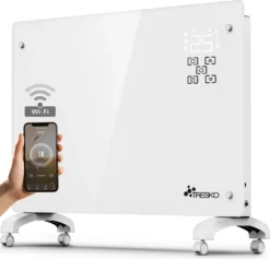 TRESKO® Elektroheizung Weiß 2000W Inkl. WiFi & APP Glaskonvektor Konvektor Wand Heizung Glas Heizkörper Bad